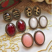 2014 hot Vintage Retro European Style Round Crystal Stud Earring for Women Lady 5 Colors A1148
