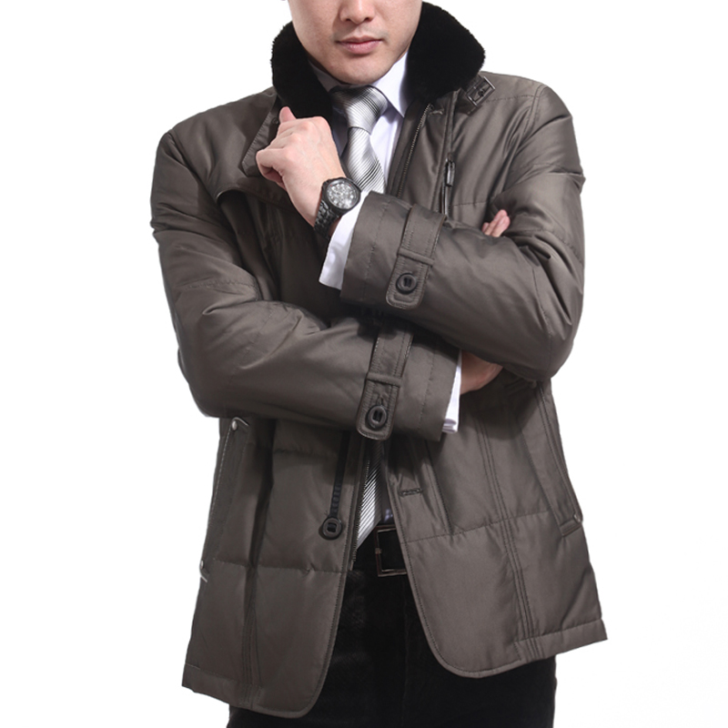 Thin spring coat medium-long down male men's clothing outerwear commercial rabbit fur casual stand collar male(China (Mainland))