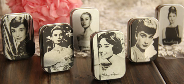 6pcs lot Audrey Hepburn Printing Mini Iron Box Storage Box Jewelry Box Medicine box Candy Case