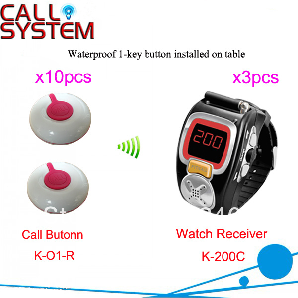 Cheap and DHL Free Shipping 10pcs call button K O1 R and 3pcs wrist watch receiver