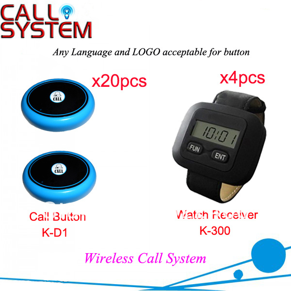 Waiter Paging System with wrist watch pager K 300 and personalized call button K D1 wireless