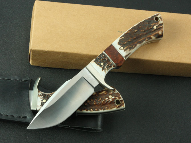 SOG-deer Outdoor Tactical Camping Survival 59HRC 9Cr13Wov Blade copper-nickel alloy head+antlers Handle Tool Straight Knife(China (Mainland))