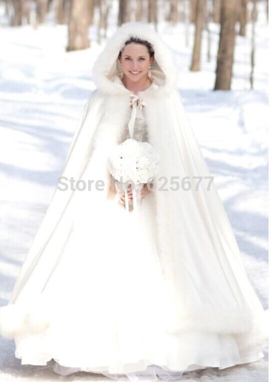 Wholesale 2013 Stunning Hooded Bridal Capes White Ivory Wedding Cloak Faux Fur Winter Wedding Bridal Floor Length Long Wrap coat(China (Mainland))