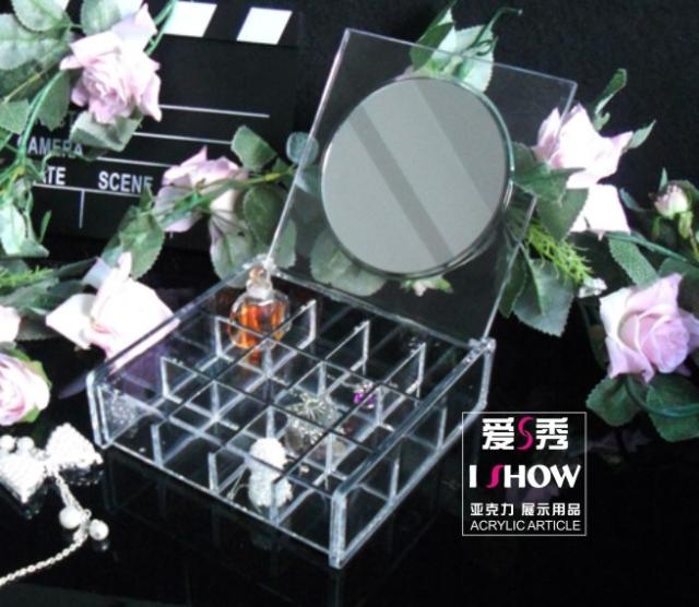 Transparent crystal acrylic jewelry box 12 jewelry box loose powder cosmetic box flip bring mirror(China (Mainland))