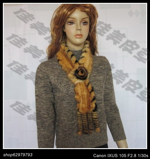 Fur scarf mink knitted scarf mink muffler scarf(China (Mainland))