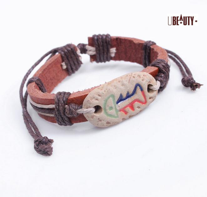 (Minimum ORDER $10) Hot selling bracelets, fishbone leather bracelet, OX bone bracelet, interesting gift 5005(China (Mainland))
