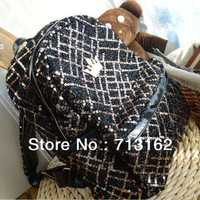 Cool Korea Girls' Generation 2PM Represent J.estina Bling Bling Black &Gold Gridding NET Backpack Shoulders PU Bag Free shipping