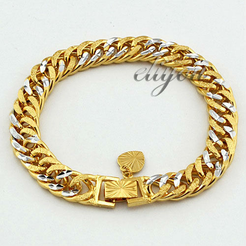... Curb Cuban Link Chain 18K Yellow White Gold Filled Bracelet Gold