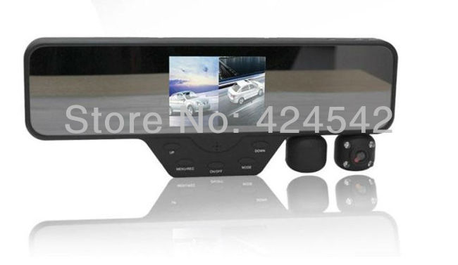 Biggest discount 2013 Free Shipping Carcam Rear View Mirror 1000A Dual Camera HD640P Car DVR ,Wholesale & Retails(China (Mainland))