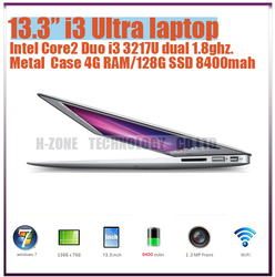 Freeshipping 13.3" Full Aluminium Alloy laptop computer i3 3217U dual 1.8ghz 4G RAM 64G SSD WIFI Bluetooth HDMI WIN 7 8400mah(China (Mainland))