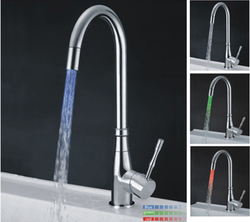Brass basin tap brushed faucet kithchen Single Handle Chrome Pull Out Mixer Tap3 colors LED Kitchen Faucet Wholesalea A-118(China (Mainland))