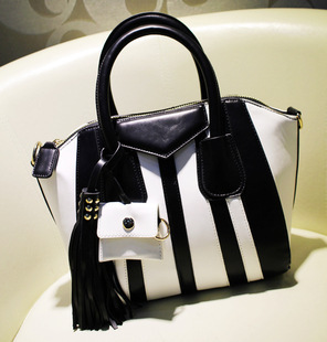 Spring 2013 new wave of female bag British black and white stripes tassel rivet shoulder bag