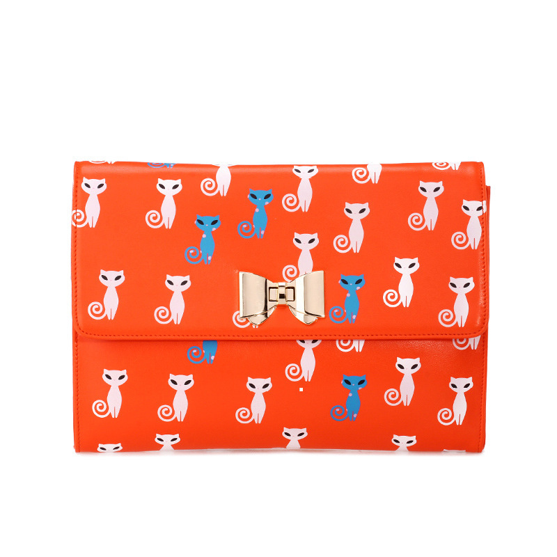 2013 spring and summer fluorescent color cat printed leather clutch bag envelope bag Messenger handbag