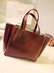 2013 new European and American big retro wine red double zipper shopping bag Ji small paragraph