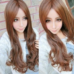 New Arrival Discount Synthetic Wigs for New Store online Open High-temperature-resistant Wavy Light Brown FreeShipping1pc(China (Mainland))