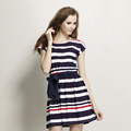 Fashion women's 2013 spring and summer 100% cotton navy style stripe casual basic slim gentlewomen one-piece dress