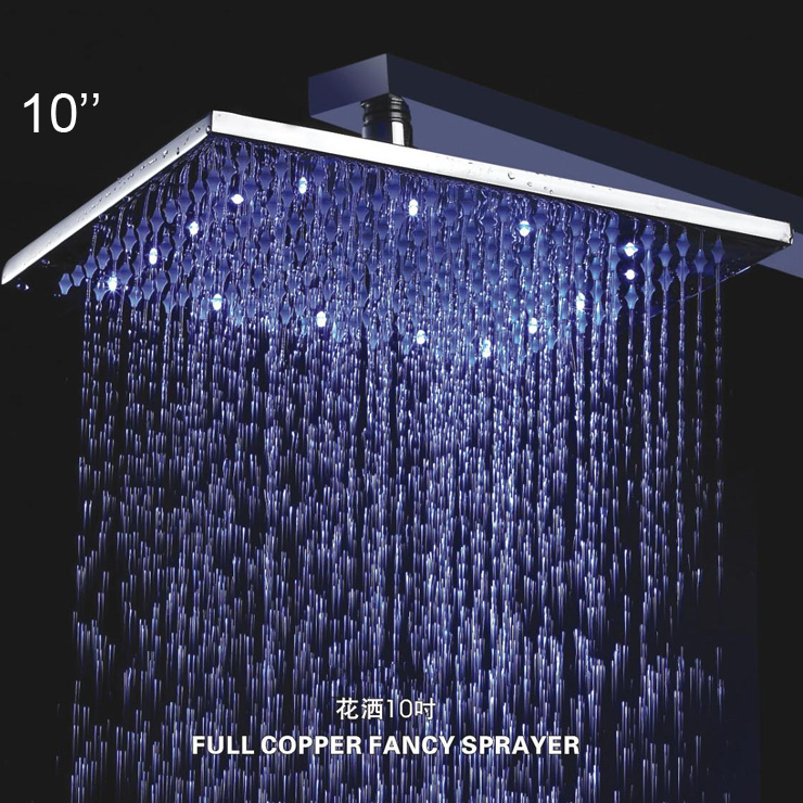 10 inch 100% brass overhead shower temperature sensing 3 colors(blue,green,red) led shower head + Shower Arm(China (Mainland))