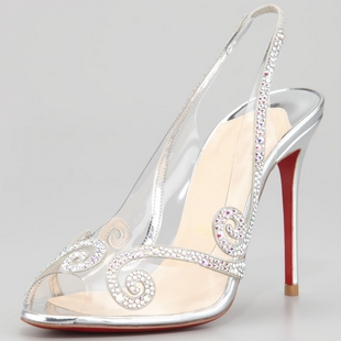 women shoes Au Hameau Clear Crystal-Swirl Red Sole Slingback strap Peep toe Clear PVC upper creates leg-lengthening illusion(China (Mainland))