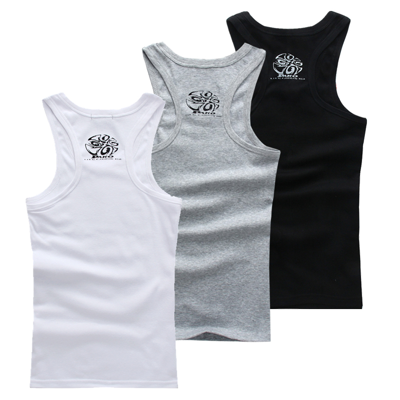Free shipping 2015 Fashion Cotton Solid Slim Elastic Exercising Men Vest black white gray underwear men