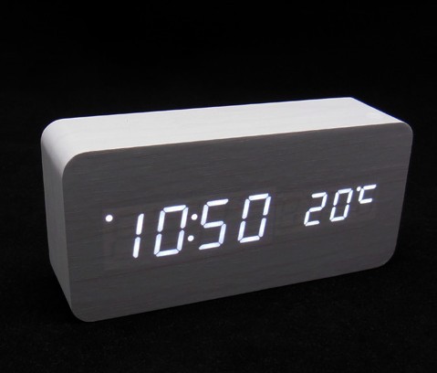 Free shipping! Creative wood acoustic control Message Board Alarm Clock fashion wood alarm clock with thermometer hot sale(China (Mainland))