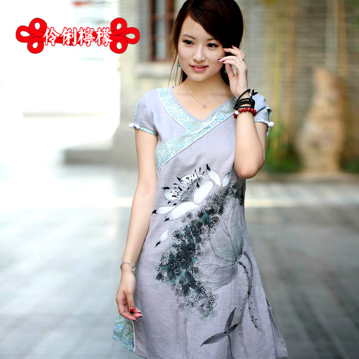 Lemon original design 10024 trend chinese national style women's spring and summer one-piece dress 2013 fluid(China (Mainland))