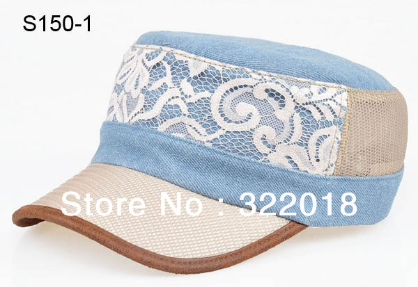 Wholesale 10pcs Pretty Lace Women Military Caps Womens Flat Top Cap Army Style Hats Lady Flexfit Sport Hat Spring Summer Autumn(China (Mainland))