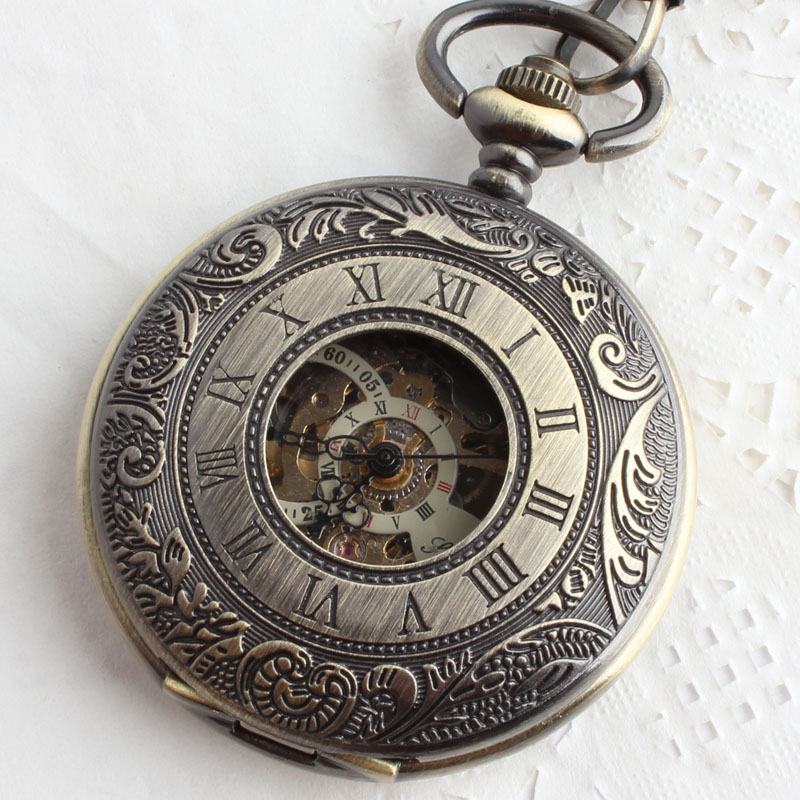 Fashion vintage bronze mechanical pocket watch carved back through the cutout gift watch pocket watch(China (Mainland))