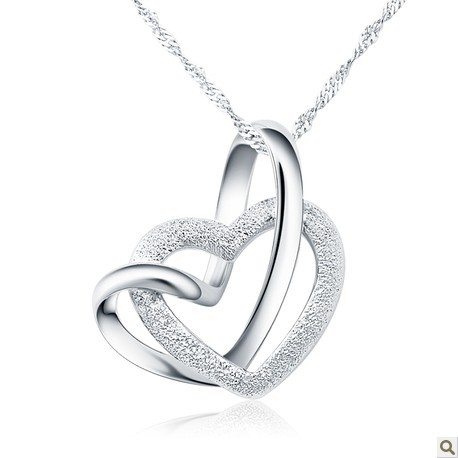 KJ double hearts 925 sterling silver pendants necklace jewelry female heart-shaped clavicle chain 925 silver lady(China (Mainland))