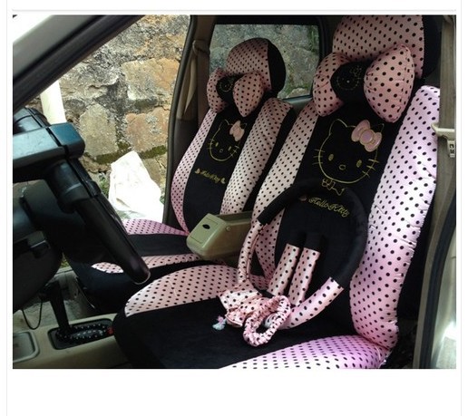 car cushion cartoon cat 18pcs hellokitty car rearview seat cover car saddle front seat covers hello kitty(China (Mainland))