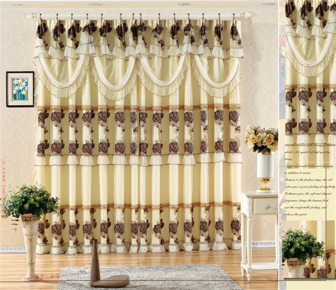 2013 New Hot curtain Fine quality lace curtain gold peony coffee claretred Free shipping(China (Mainland))
