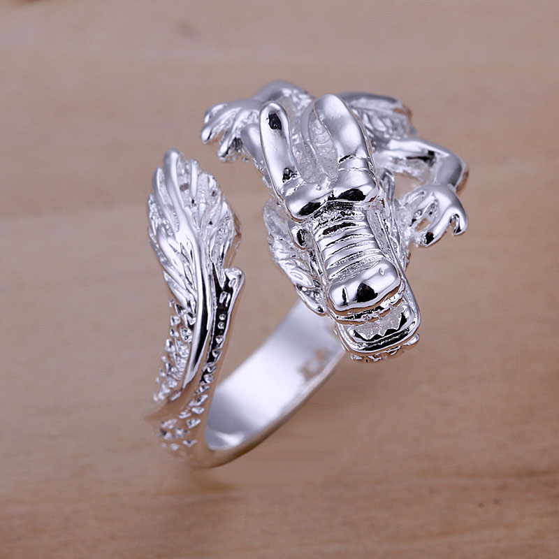 Free shipping 925 sterling silver jewelry ring fine dragon head opening ring top quality wholesale and retail SMTR054(China (Mainland))
