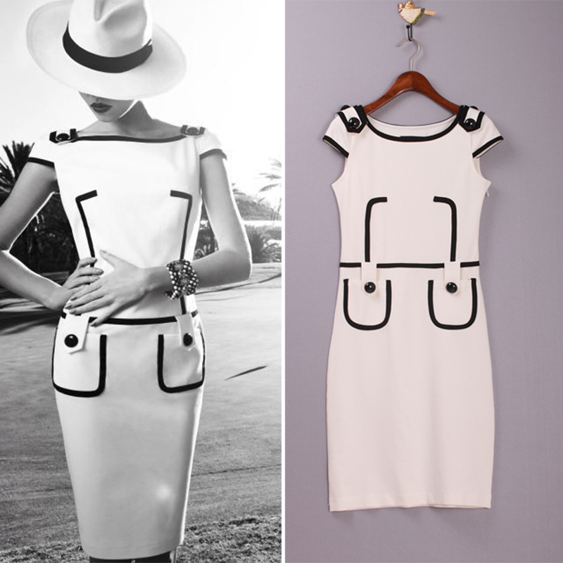 Fashion spring and summer 2013 women's small ladies ol classic black and white color block slim elegant one-piece dress(China (Mainland))