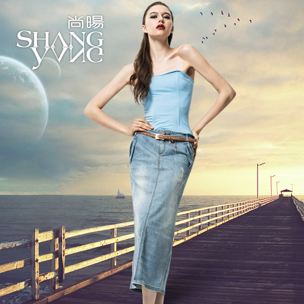 Free shipping 2013 new Summer women's thin pencil bust skirt 100% cotton denim skirt mid waist fashion vintage x668(China (Mainland))