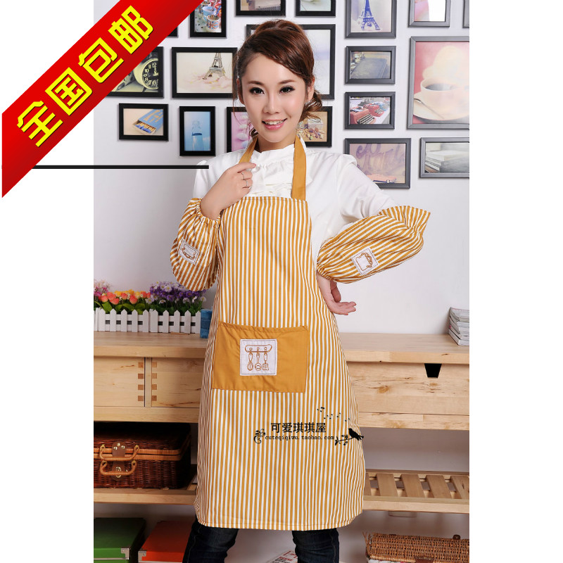 Classic stripe fashion aprons at home kitchen apron oversleeps work wear beige(China (Mainland))