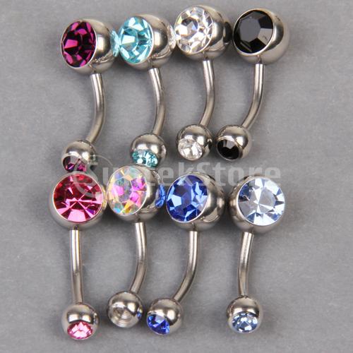 Free Shipping 8x Titanium Rhinestone Body Jewelry Ball Belly Button Ring Color Assorted