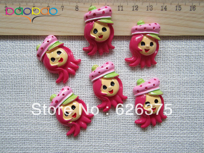 30pcs/lot Wholesale Cute Strawberry Girl, Resin Flatback Flat Back Cabochon for Scrapbooking Hair Bow Center DIY Free Shipping(China (Mainland))