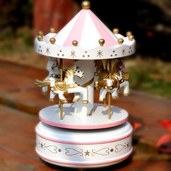 Carousel Music Box Gift for Wedding Birthday Graduation Girlfirend Children, Wooden Merry Go Round White and Pink,Creative Gift(China (Mainland))