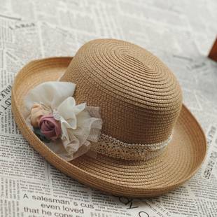 Hat dual anti-uv summer sun hat strawhat roll brimmed hat women's lace flower sun-shading beach cap(China (Mainland))