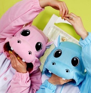 Free shipping blue hippo jumpsuits pink pajama pants animal consecutive holidays home fashion lovers parent-child clothing(China (Mainland))