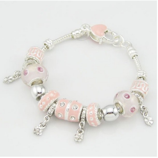 SCSPB19-wholesale-price-925-sterling-silver-pink-beads-charm-bracelet ...