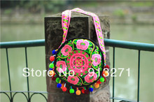 Original Design Ethnic 2side Embroidered Round Messenger Handbags Shoulder Bag Pink Ladies Cotton Sling Bags Xmas