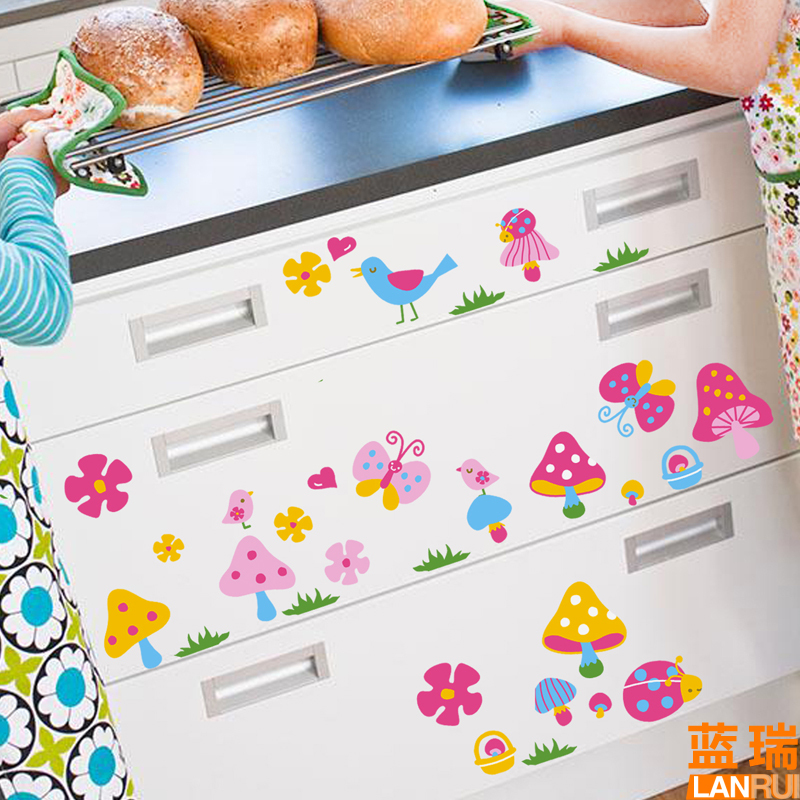 Furnishings wall stickers mushroom refrigerator stickers glass stickers kitchen cabinet wall sticker(China (Mainland))