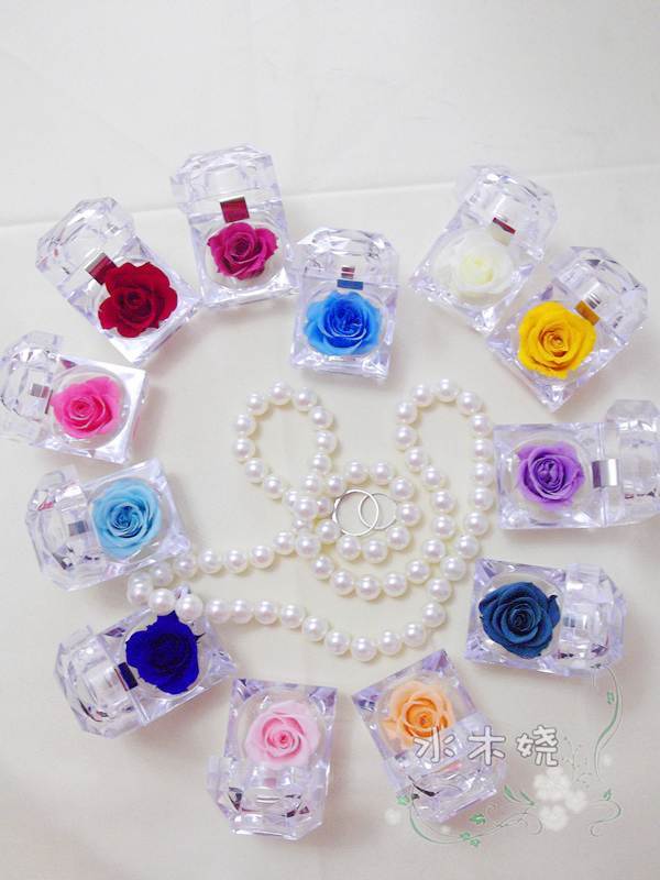 Acrylic crystal ring box fresh flowers day gift flowers decoration(China (Mainland))