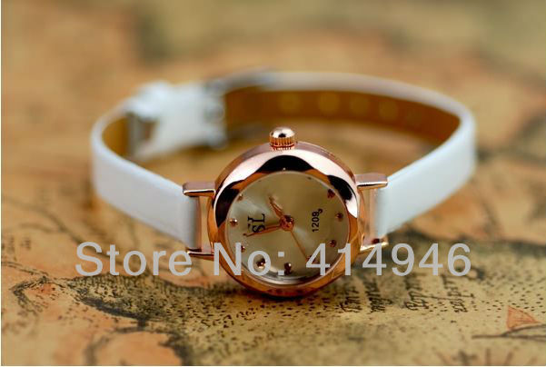 Wholesale 2013 new arrival luxury cute leather quartz watch fashion watches for Women's ladies' girls w163 1piece(China (Mainland))