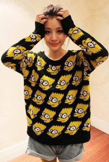 New arrival Bart Simpson pullovers knitted women crochet top sweater outerwear fashion retro loose cardigan hoodies(China (Mainland))