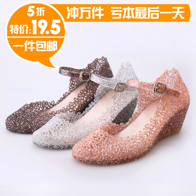 New arrival 2013 cutout crystal jelly shoes sandals bird nest flat wedges single shoes hole shoes high-heeled boots women's(China (Mainland))