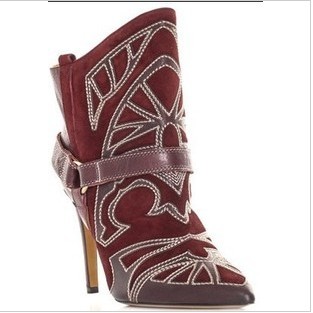 Isabel marant Wine red genuine leather pointed toe high heels autumn and winter female boots(China (Mainland))