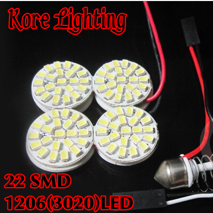 20pcs/lot 12V white Festoon Lamps 22 SMD 1206(3020) LEDs Car Reading lamps/T10/Circular car lights FREE SHIPPING(China (Mainland))