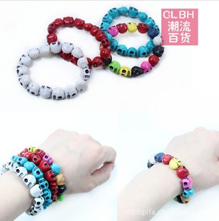 A776 Chic Colourful Skulls punk Bracelets & Bangles Natural Turquoise stones jewellery accessories New Arrivals!(China (Mainland))