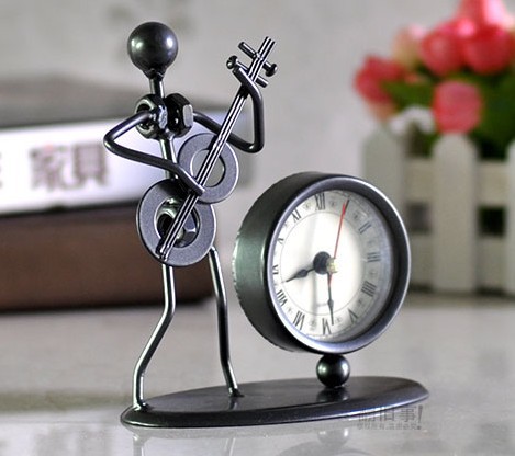 Free shipping! artistic iron music man design concept alarm clock decoration Creative Mini table Clock gift for home decoration(China (Mainland))